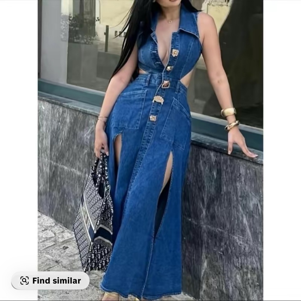 Stylish Blue Denim Maxi Dress